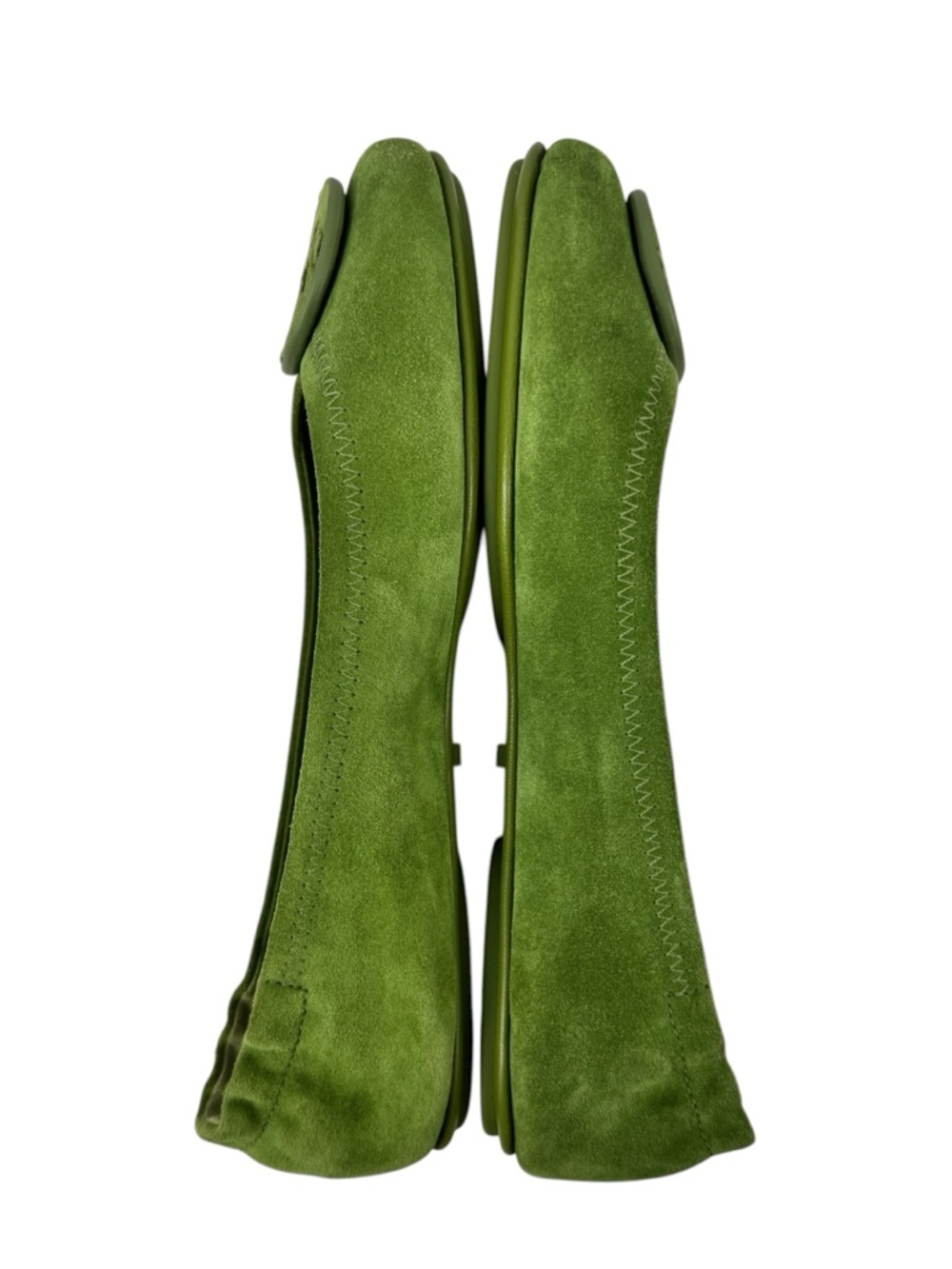 Tory Burch Minnie Travel Ballet Flats Green Suede Tonal Logo Size 7 Leather logo - Picture 5 of 15